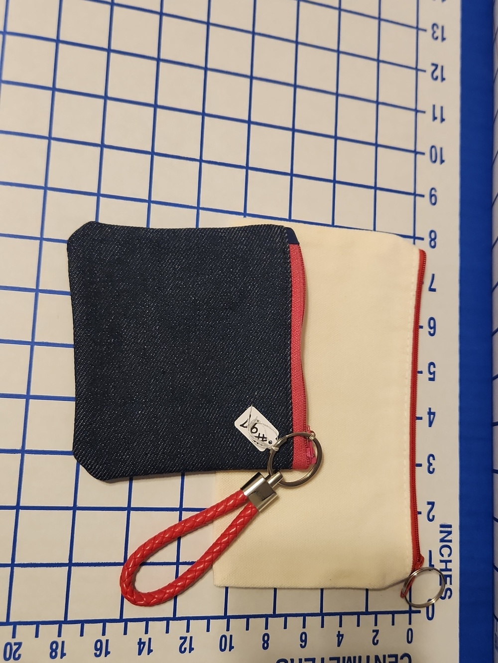 Denim Coin Pouch with Pink Zipper and Red Letherette Strap - Picture 3 of 5